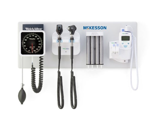 Integrated Wall System McKesson LED Coaxial Ophthalmoscope / LED MacroView™ Basic Otoscope / BP Aneroid / Specula Dispenser / Thermometer / Transformer