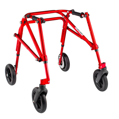 Red walker with four wheels on a white background