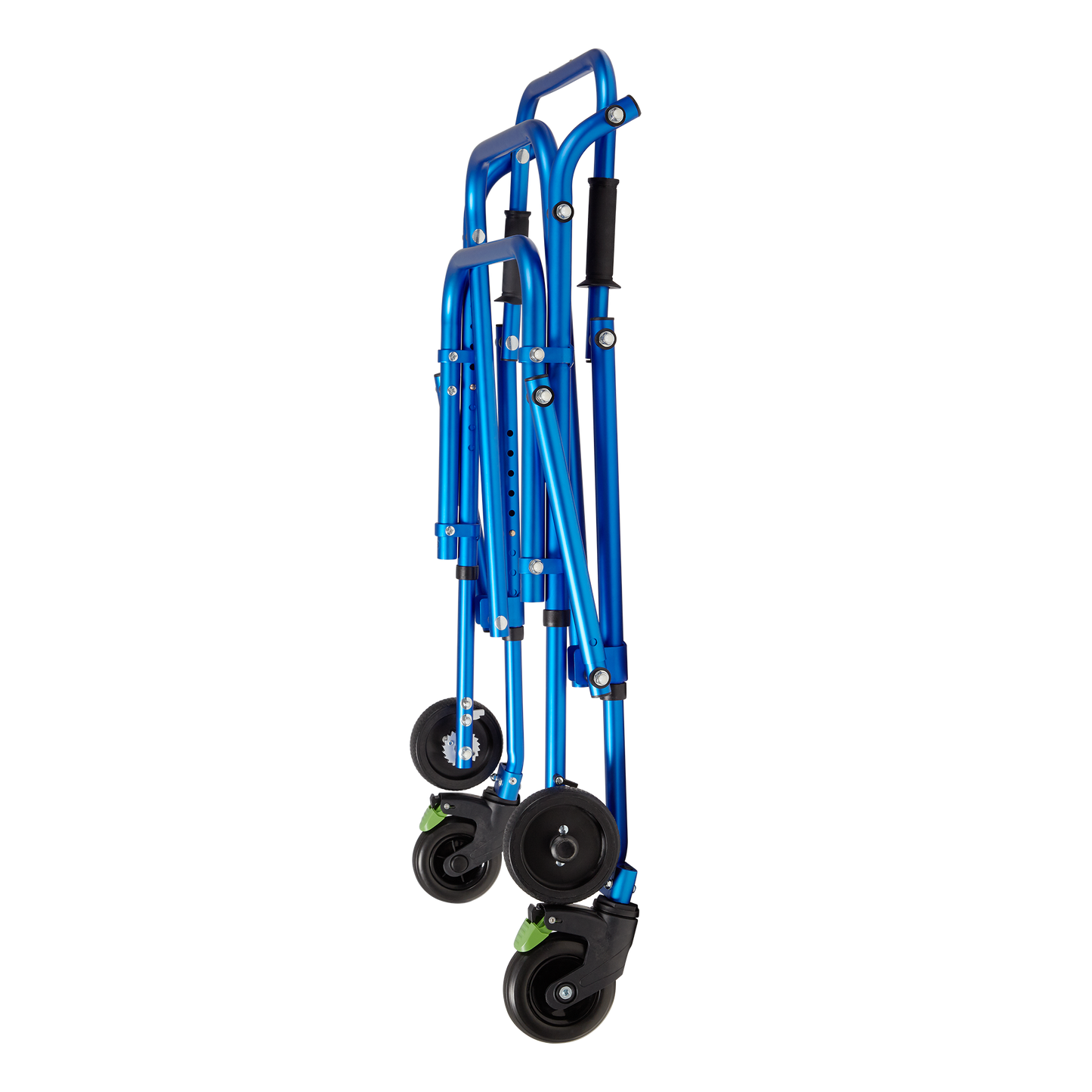 Blue hand truck with wheels on a white background