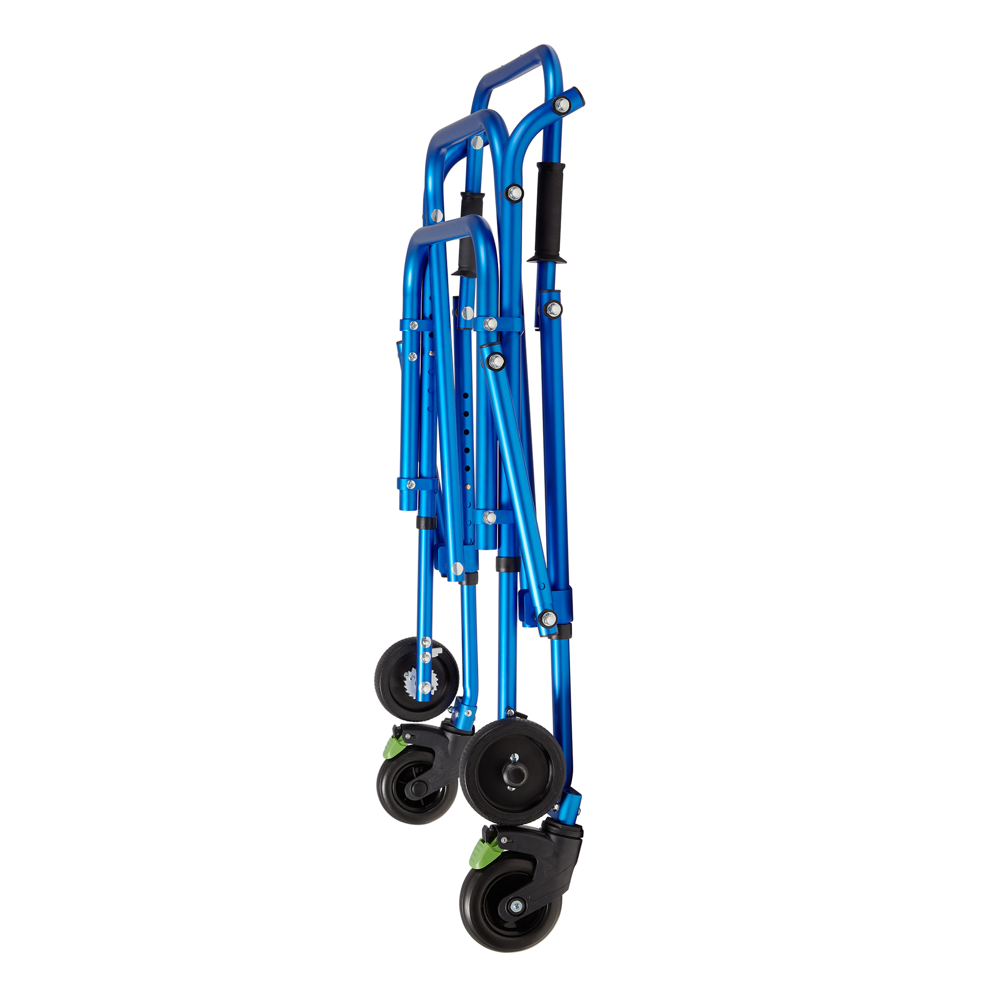 Blue hand truck with wheels on a white background