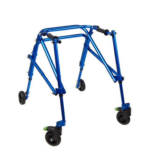 Blue walker with wheels on a white background