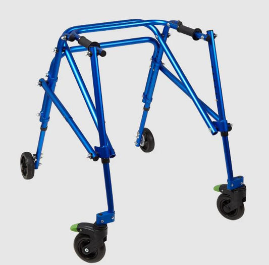 Blue walker with wheels on a light gray background