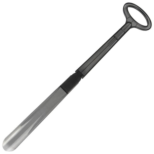Metal tool with a black handle on a white background