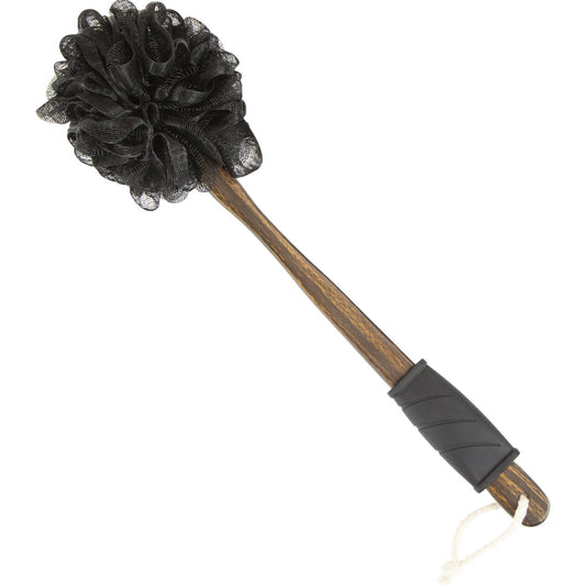 Black duster with wooden handle on a white background