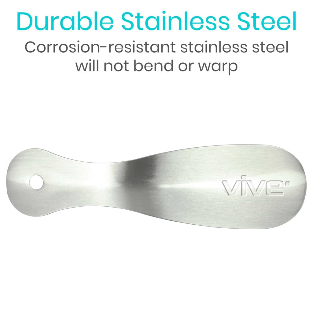 Stainless steel shoe shine tool with 'Vive' branding on a white background