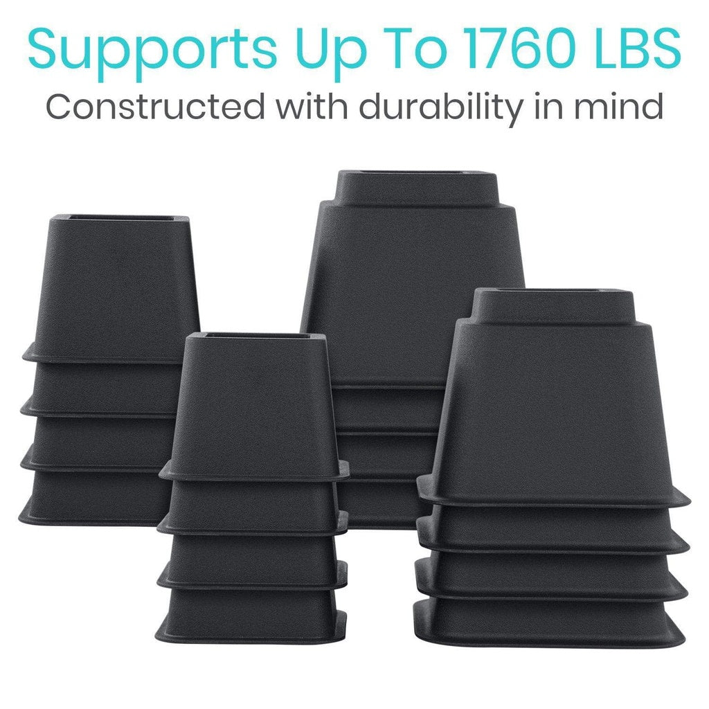 Set of black rubber furniture legs with text indicating weight support and durability.