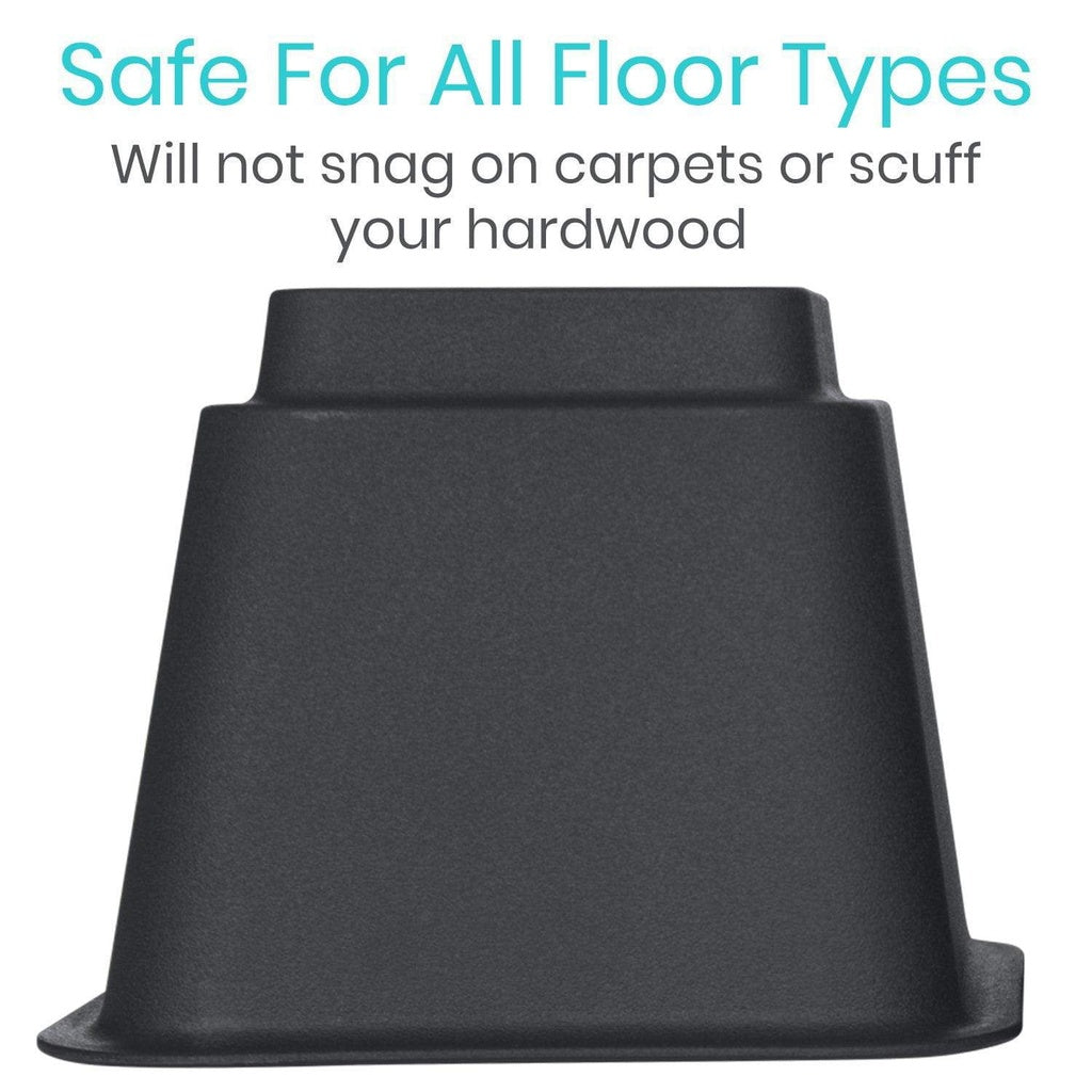 Black furniture leg with text about floor safety on a white background
