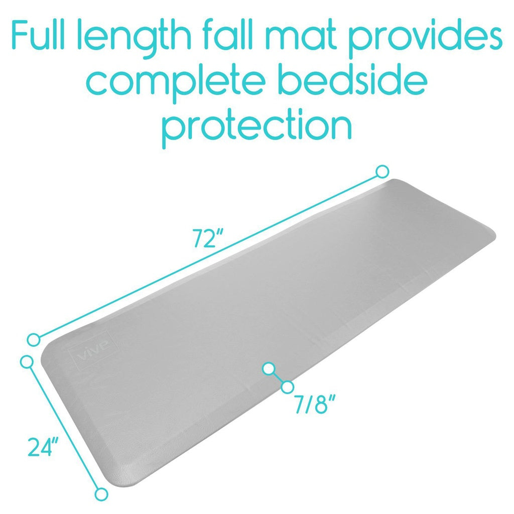 Gray fall mat with measurements on a white background