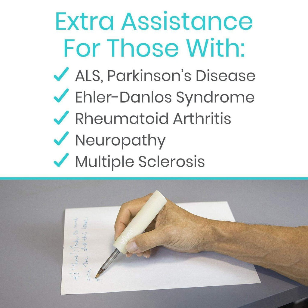 Hand writing on paper with a pen, text about medical conditions on a white background