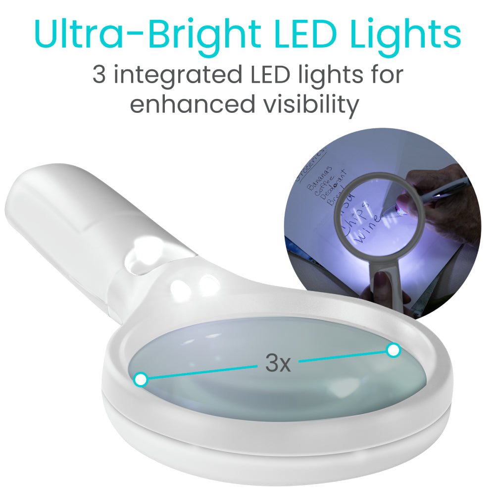 Magnifying glass with ultra-bright LED lights for enhanced visibility