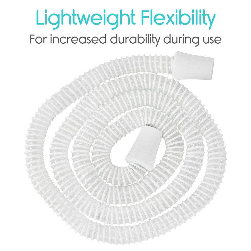 White flexible hose with text highlighting lightweight flexibility on a white background