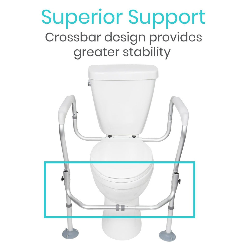 White toilet with a support frame and text 'Superior Support' on a white background