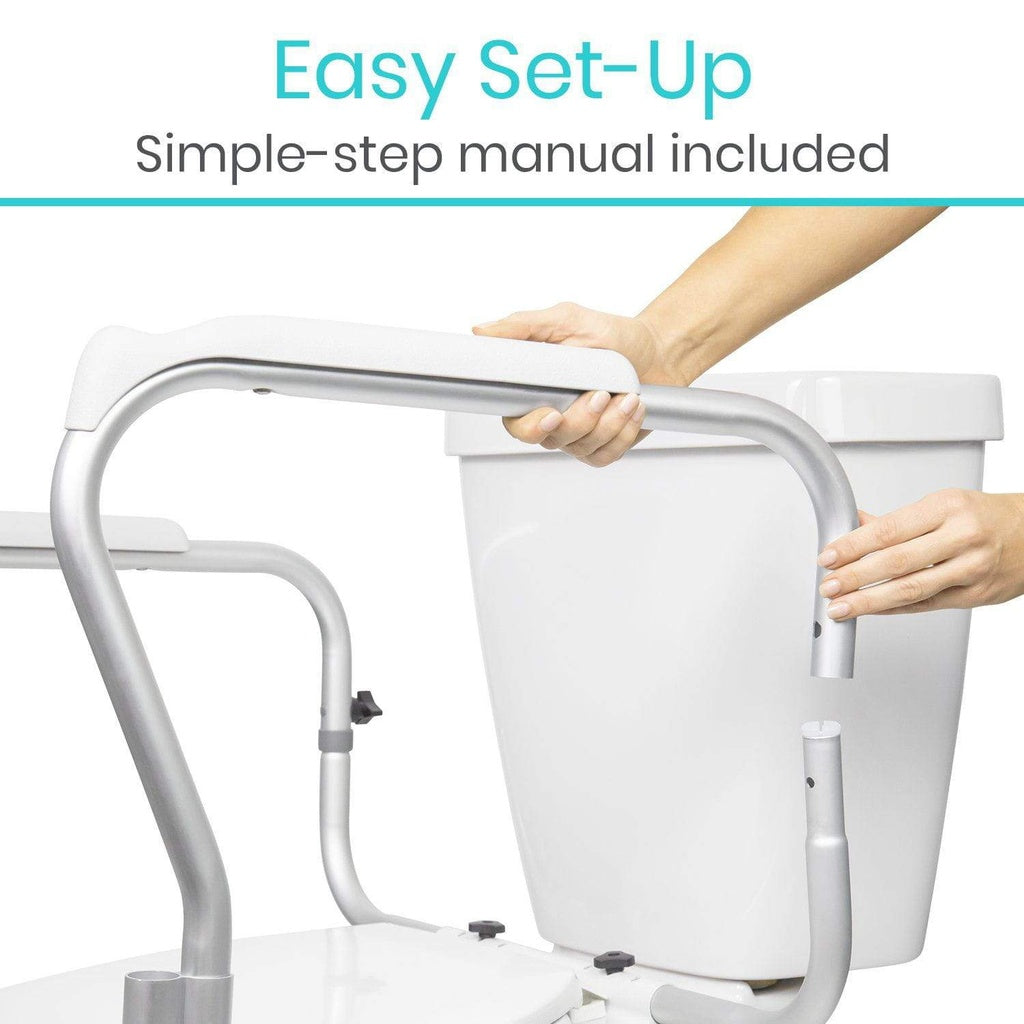 White bathtub with a handheld shower head and support bar, with text 'Easy Set-Up Simple-step manual included'.