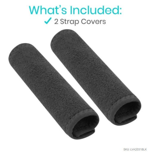 Two black strap covers on a white background with text indicating 'What's Included: 2 Strap Covers'.