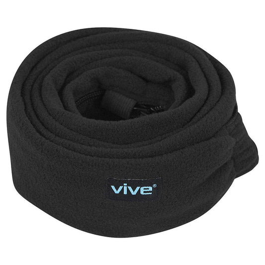 Black neck warmer with 'Vive' logo on a white background