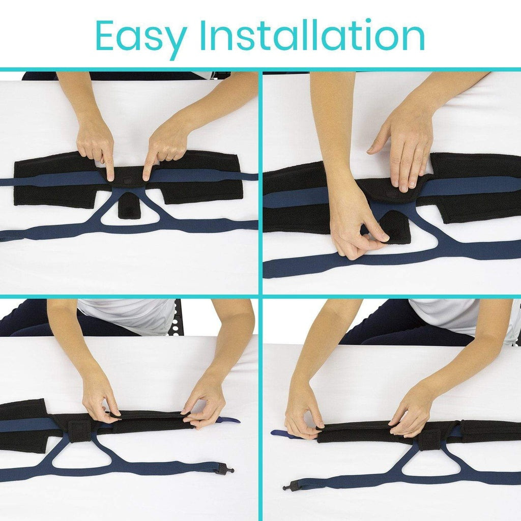 Step-by-step guide on how to install a product with hands shown in each step.