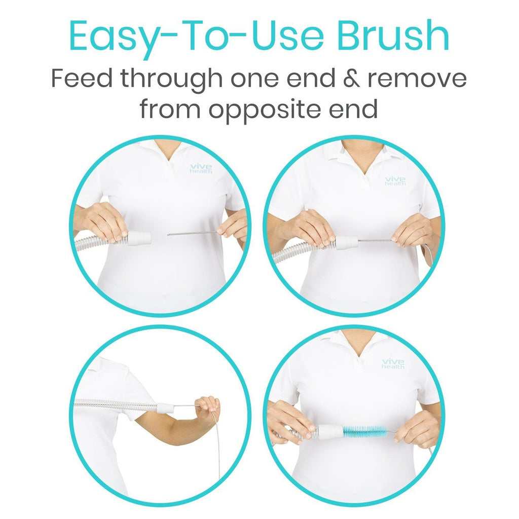 Instructions for using an easy-to-use brush with text and images of hands demonstrating the process.
