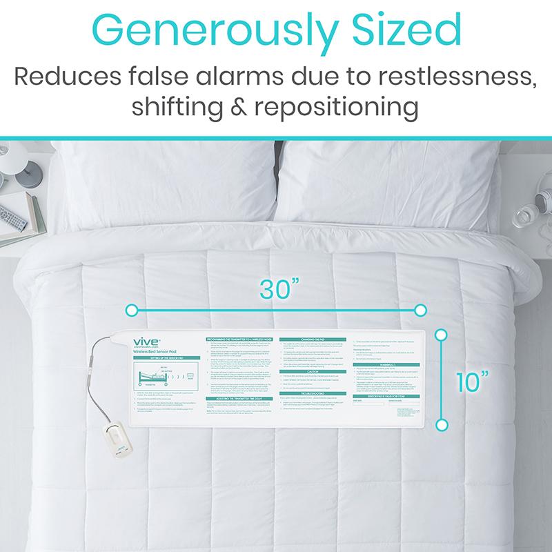 White mattress pad with dimensions labeled on a bed, featuring the brand 'Vive'.