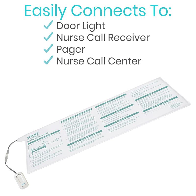 Nurse call pad with text indicating connectivity options on a white background