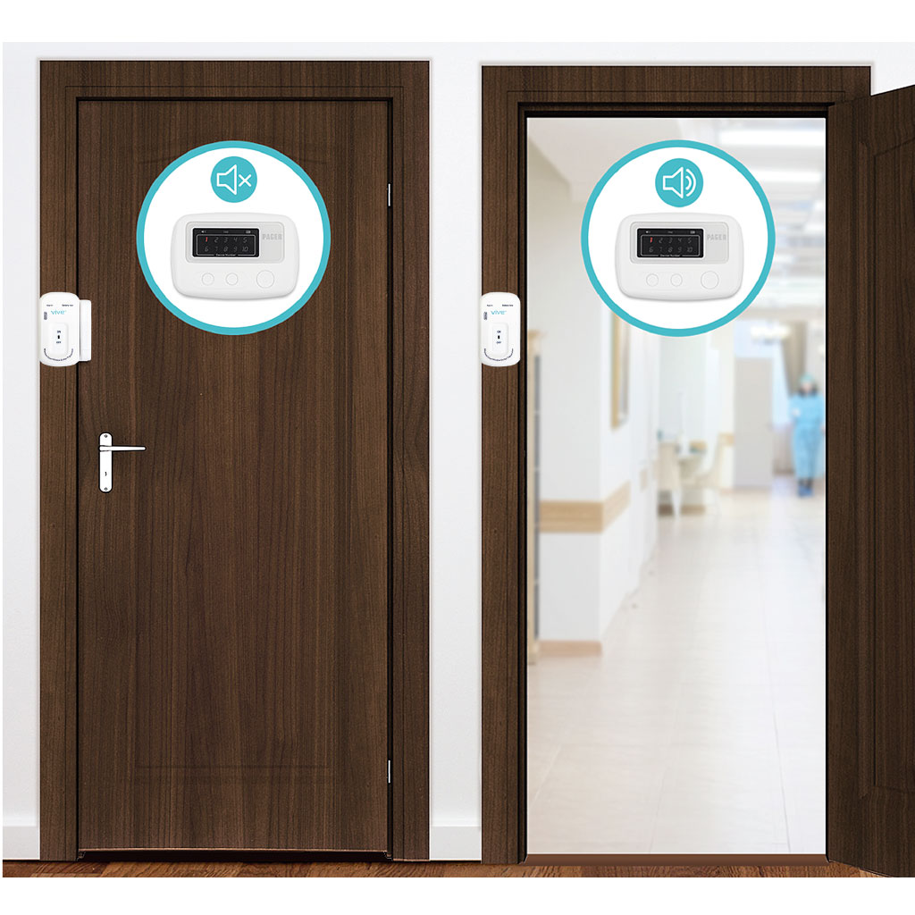 Wooden door with a security system panel on a white background