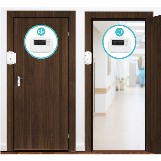 Wooden door with a security system panel on a white background