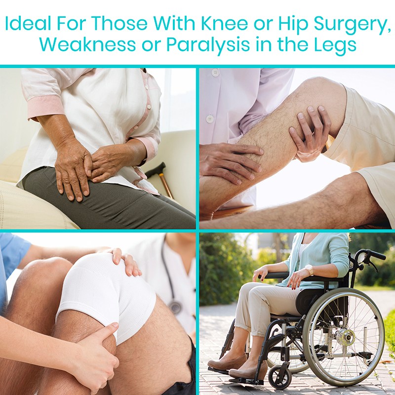 Collage of images showing people with knee or hip issues, including a person in a wheelchair.