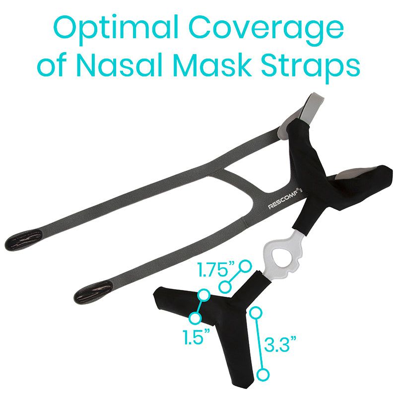 Nasal mask straps with measurements on a white background