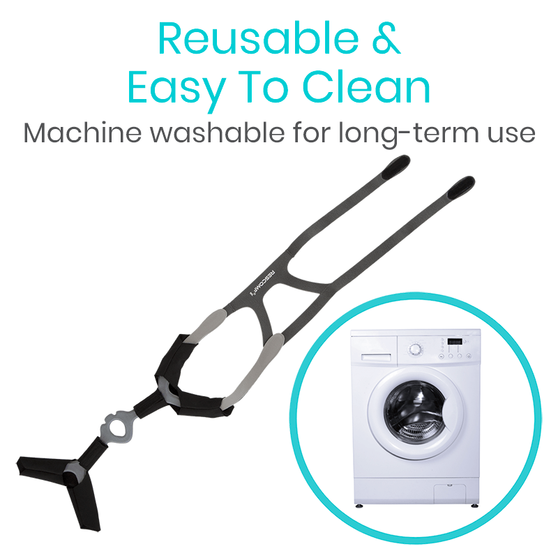 Reusable tool with washing machine illustration, text 'Reusable & Easy To Clean', on a white background