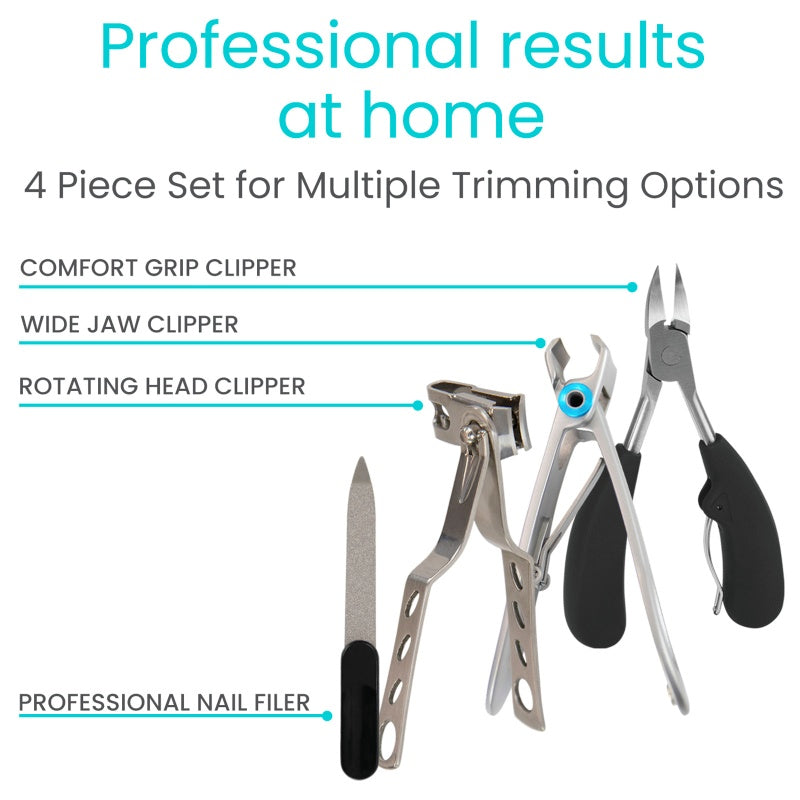 Set of grooming tools with text highlighting professional results at home.