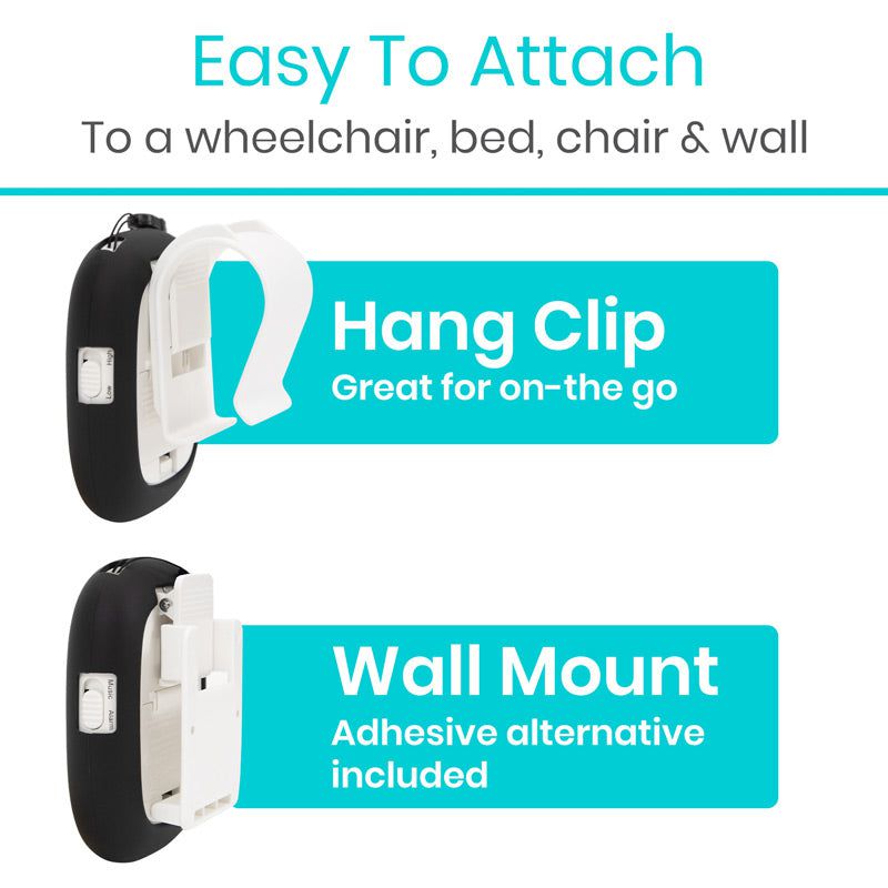 Hang clip and wall mount with text on an adhesive background