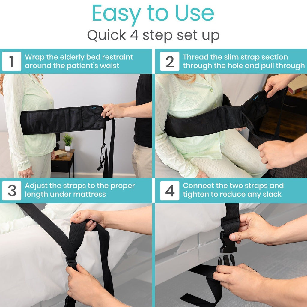 Step-by-step guide on how to use an elderly bed restraint system.