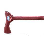 Wooden handle with a logo on a white background