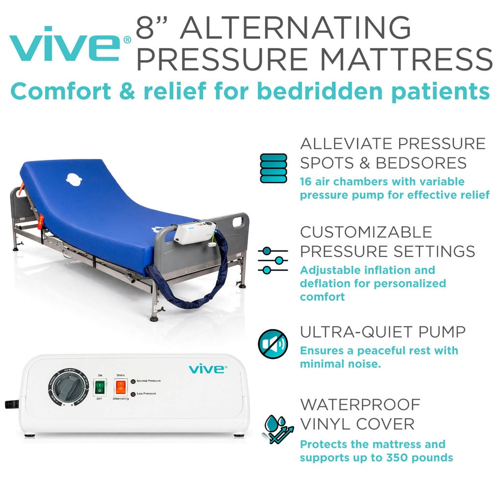 Vive 8-inch alternating pressure mattress with pump on a white background