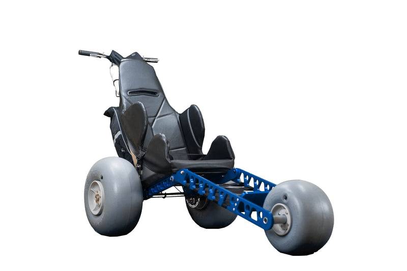Gray and blue three-wheeled vehicle on a white background