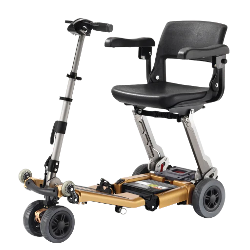 Mobility scooter with a seat on a white background