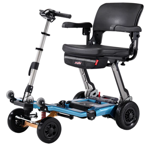 Mobility scooter with a seat on a white background