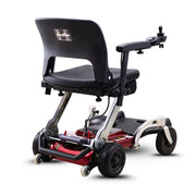 Mobility scooter with a black seat and visible brand logo on a white background