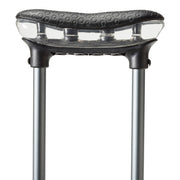 Close-up of a black and clear scooter seat on a white background