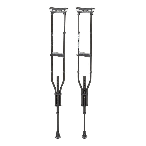 Pair of black crutches on a white background