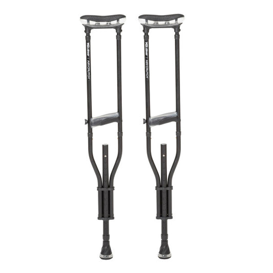 Pair of black crutches on a white background