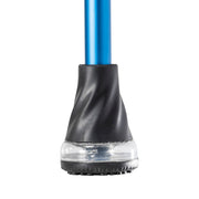 Close-up of a blue pole with a black and clear base on a white background
