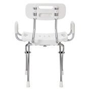 White shower chair with metal frame on a white background