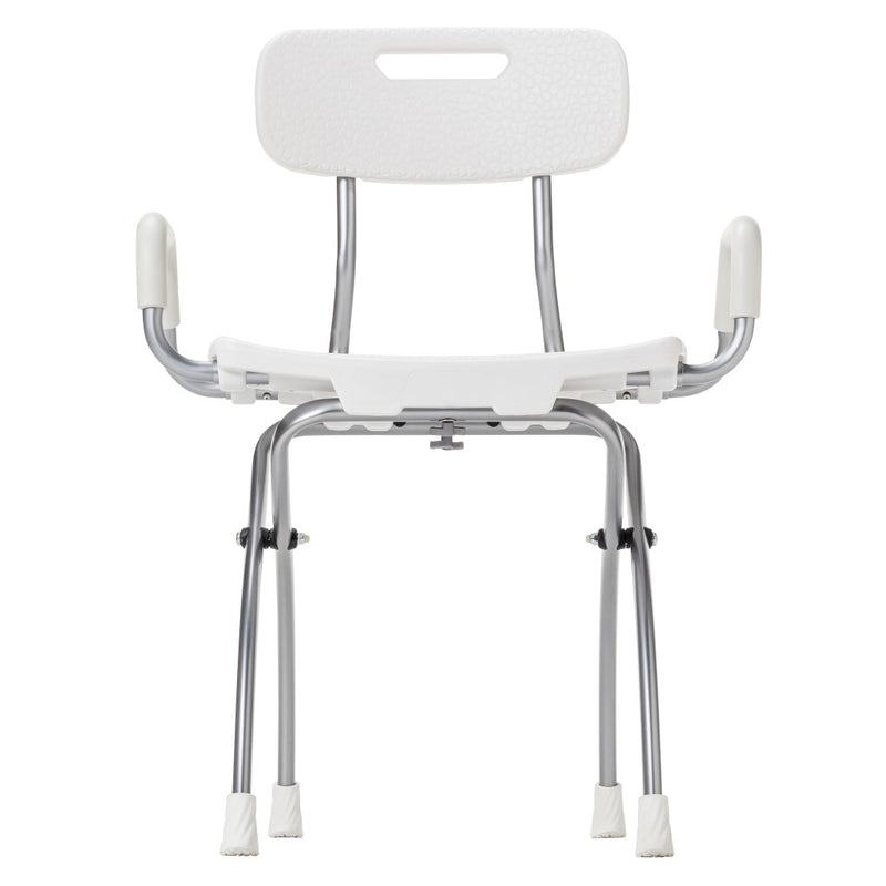 White shower chair with backrest on a white background