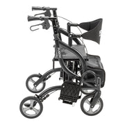 Black and gray rollator with 'Fusion' branding on a white background