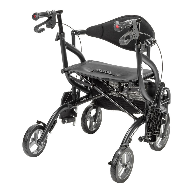 Black rollator with seat on a white background