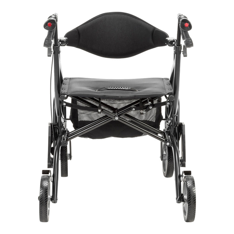 Black wheelchair with armrests and wheels on a white background