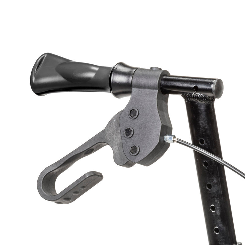Close-up of a bicycle handlebar with brake lever on a white background
