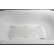 A white textured bath mat designed for a bathtub, shown placed inside a white bathtub.