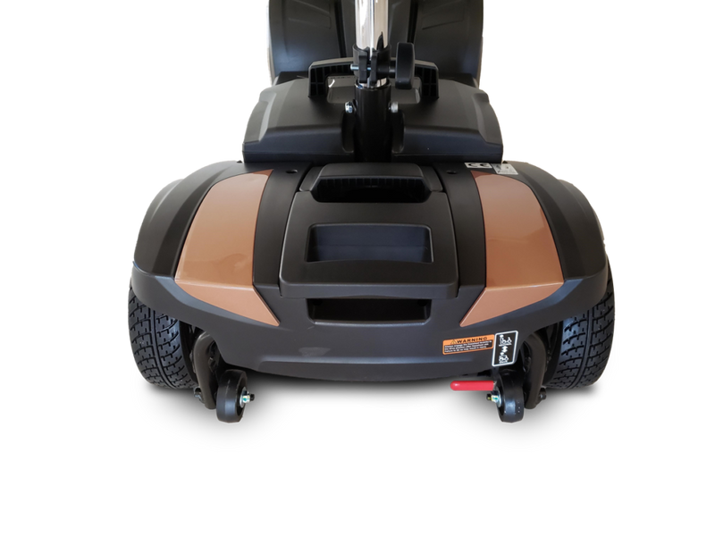Black and gold mobility scooter on a white background