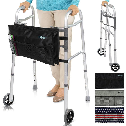 Walker with a black bag featuring the 'Vive' brand on a white background